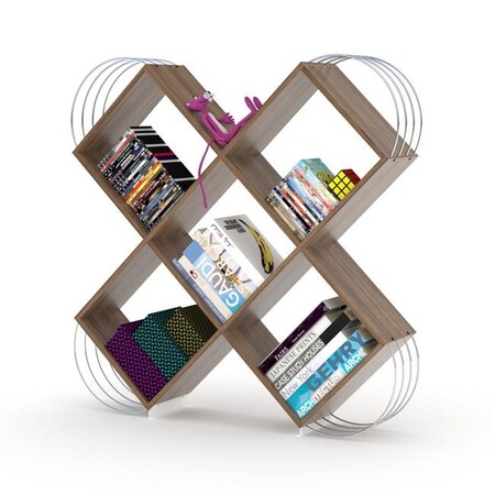 Homedora Homedora HD-ON20RF-170401 Case Bookcase; Walnut & Chrome HD-ON20RF-170401